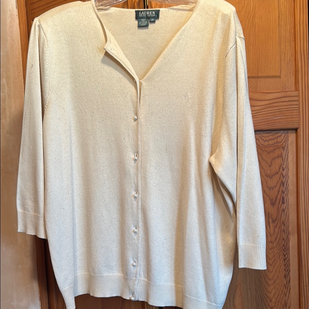 Lauren Ralph Lauren Ivory Button-Up Cardigan